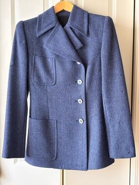 Women's Vintage Gucci Blue Herringbone Wool Blazer